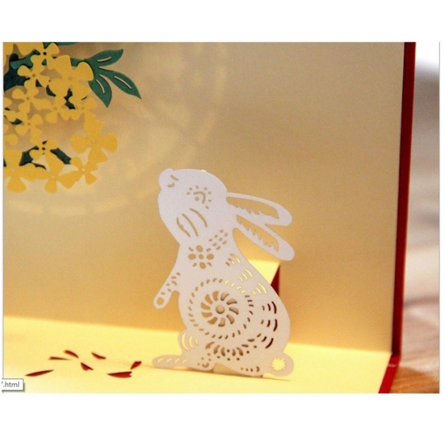 Handmade Origami Papercraft Paperart 3d Popup Pop Up Card Rabbit Moon Gold Green Tree Cloud Birthday Card Xmas Christmas Card Greeting Card Black Card Friendship Miss You Easter Get Well Sympathy Card